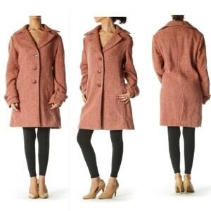 Vintage Cabi long pink/peach wool herringbone single breasted coat size 6